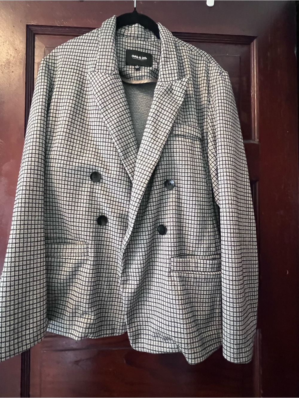 Ookie & Lala Checked Blazer Jacket - Black, White, Gold/Tan detail